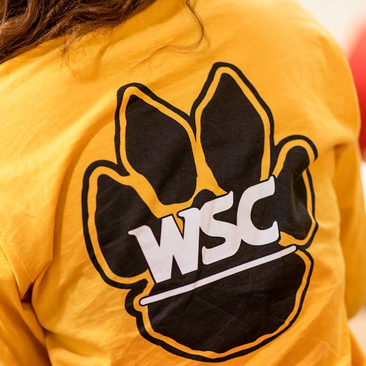 Wildcat athletics paw logo on a student&#039;s shirt