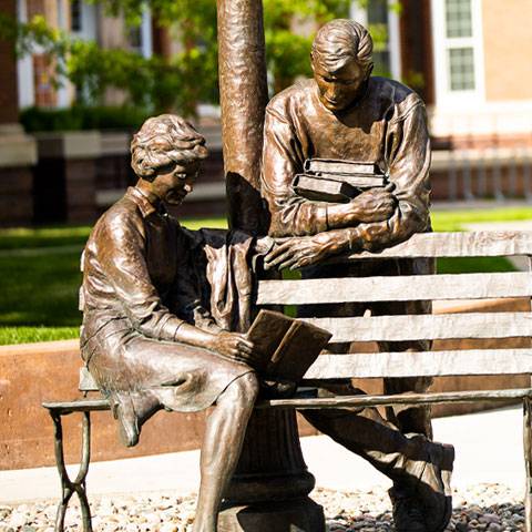 Herb Mignery sculpture outside of Conn Library