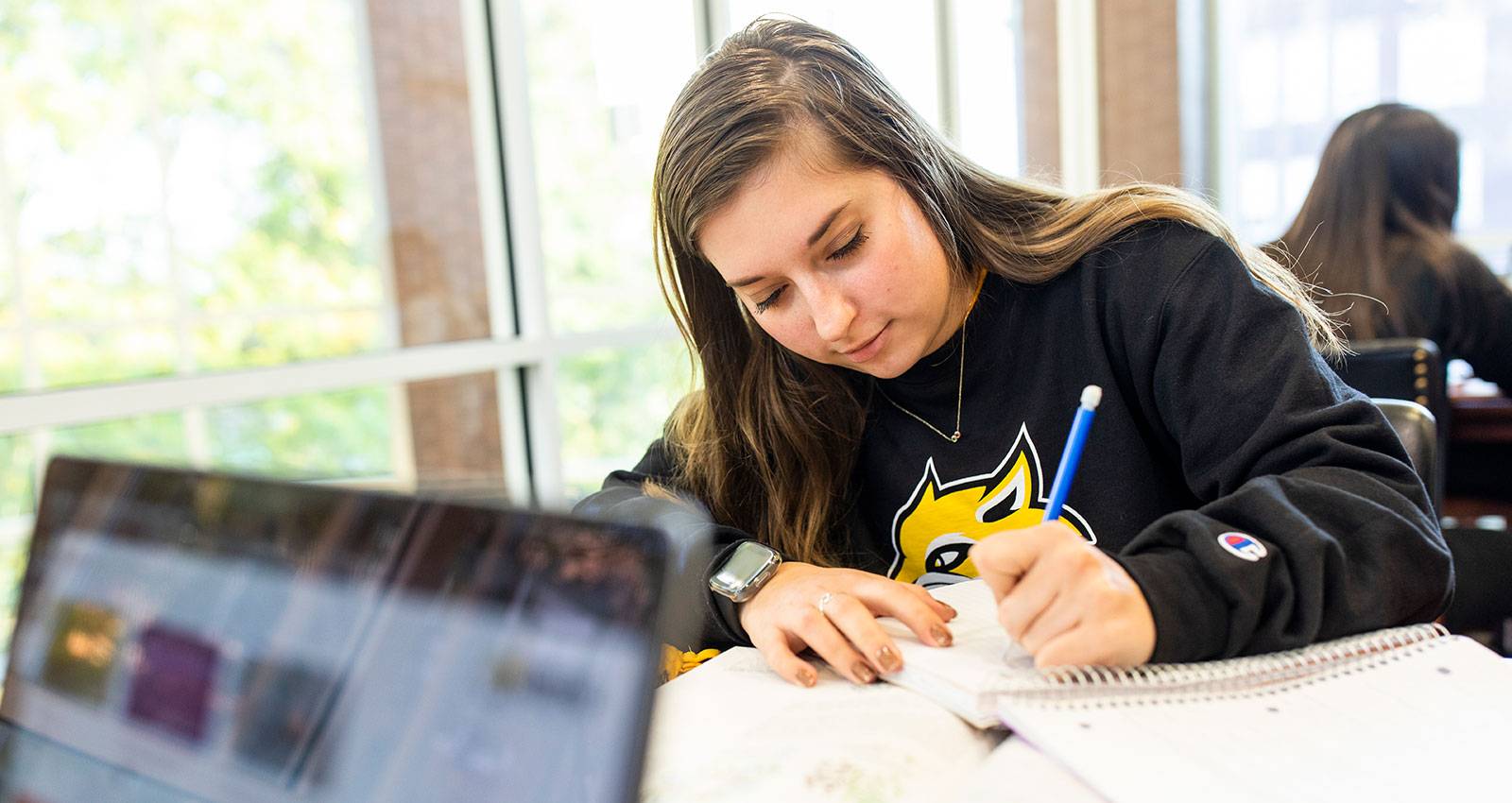 A student studies in the library