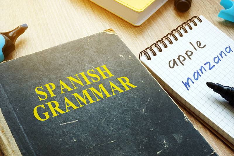 Spanish degree concept featuring a Spanish grammar book