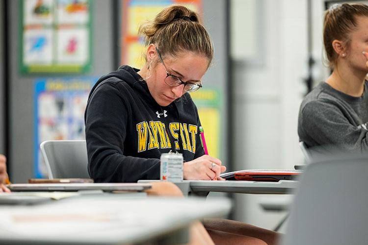 A student works at a desk