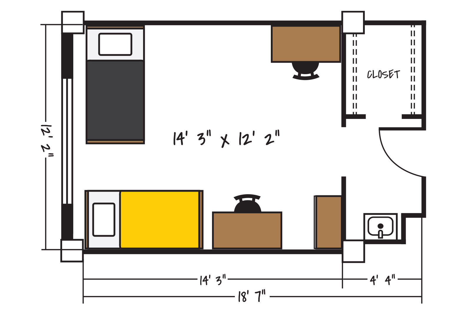 莫雷大厅双人房间平面图